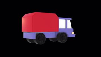 3D Low Poly Truck Rotating on a Transparent Background. Seamless Loop. 4K video