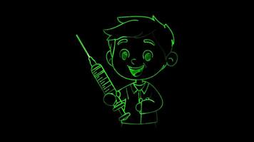 Neon frame effect, Syringe Represents vaccinations or injections on black background video