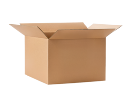 open cardboard box at the side view closeup on transparent background png