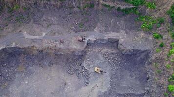 Panorama aerial view open-pit mine showing the various layers of quarrying video