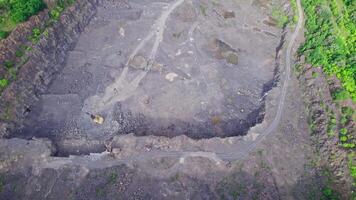 Panorama aerial view open-pit mine showing the various layers of quarrying video