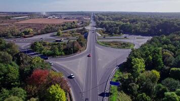 Aerial drone view of highway multi-level junction road video