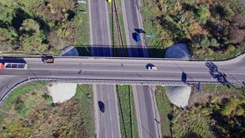 Aerial drone view of highway multi-level junction road video