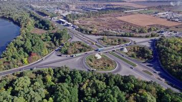 Aerial drone view of highway multi-level junction road video