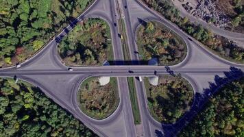 Aerial drone view of highway multi-level junction road video