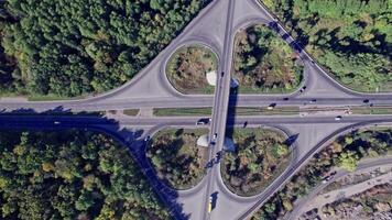 Aerial drone view of highway multi-level junction road video