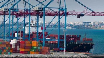 Container terminal in the harbor, busy logistics background video