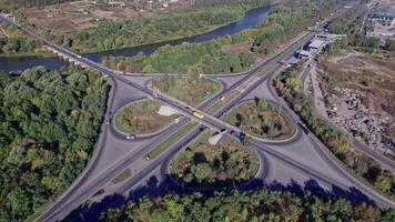 Aerial drone view of highway multi-level junction road video