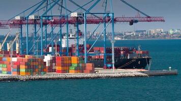 Working crane bridge in shipyard, logistic import export and transport industry background video