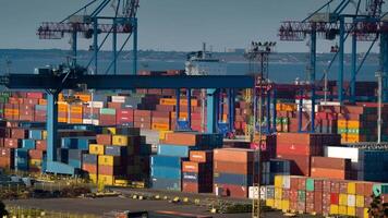 Modern container ship on an container terminal video