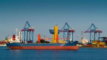 Container terminal in the harbor, busy logistics background video