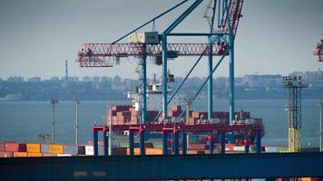 Modern container ship on an container terminal video