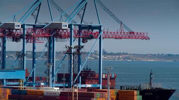 Modern container ship on an container terminal video
