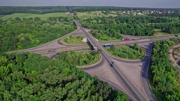 Highway and overpass with cars and trucks, interchange video