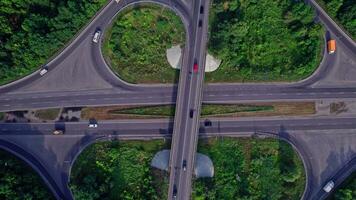 Highway and overpass with cars and trucks, interchange video