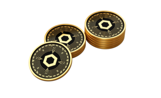 3d Stack Of Golden Cryptocurrency Chainlink Rounded Coins Stack 3d Illustration png