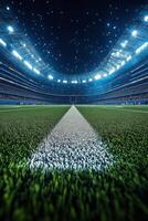 A vibrant football stadium under bright lights with an expansive green field during nighttime photo