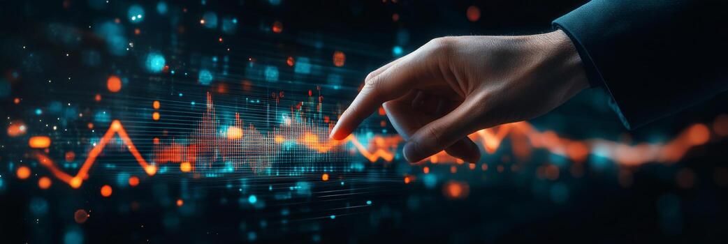 A person analyzing financial data on a digital screen at an office during the day photo