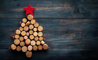 Creative cork Christmas tree made from wine corks with a red star decoration photo