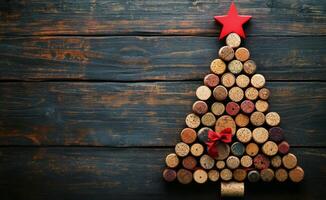 Creative cork Christmas tree made from wine corks with a red star decoration photo