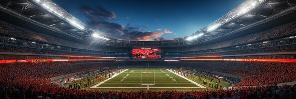 Spectacular twilight view of a packed stadium during a live sporting event in the city photo