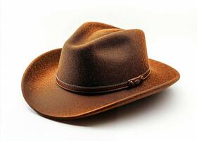 Classic brown cowboy hat resting on a clean white background for timeless style photo