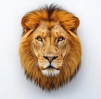 Majestic lion gazing directly at the camera against a plain background during daylight photo