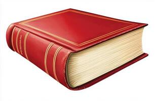A classic red hardcover book resting on a clean white surface in bright light photo