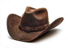 Classic brown cowboy hat resting on a clean white background for timeless style photo