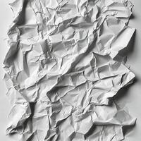 Crumpled white paper highlighting texture and folds in a minimalistic design concept photo