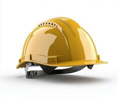 A yellow hard hat resting on a flat surface in a well lit indoor setting photo