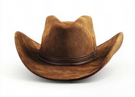 Classic brown cowboy hat resting on a clean white background for timeless style photo