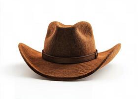 Classic brown cowboy hat resting on a clean white background for timeless style photo