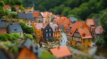 Colorful miniature houses with detailed architecture in a quaint village setting photo