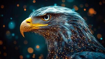 Close-up of a colorful, glowing digital eagle representation photo