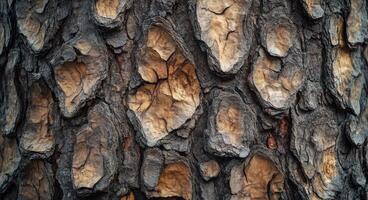 Close-up view of textured tree bark showcasing intricate patterns and rich brown hues in nature photo