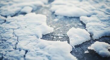 Snowy ice pattern with patches of frost on a cold winter morning in a remote area photo