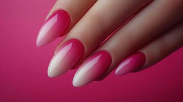 Elegant long white gradient nails showcased on a well-manicured hand with soft lighting photo