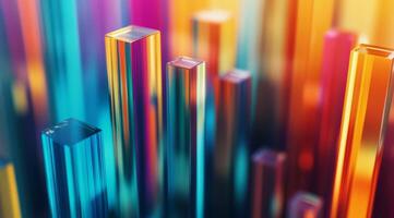 Colorful transparent geometric shapes arranged in a vibrant display for artistic effect photo