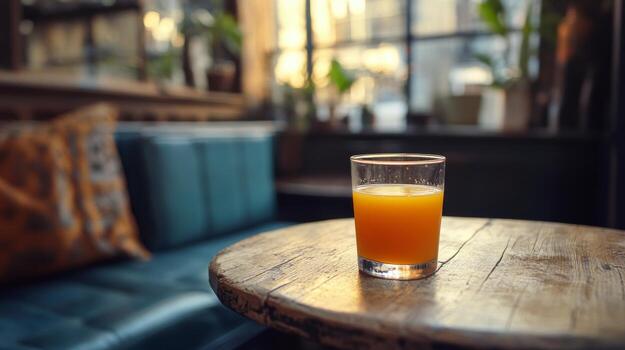Refreshing apple cider in a glass surrounded by fresh apples on a rustic wooden table photo