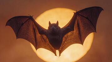 A large bat flying through a misty forest during twilight in a mysterious atmosphere photo