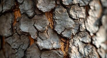 Close-up view of textured tree bark showcasing intricate patterns and rich brown hues in nature photo