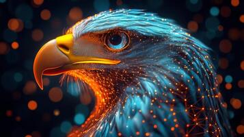 Close-up of a colorful, glowing digital eagle representation photo