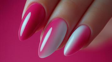 Elegant long white gradient nails showcased on a well-manicured hand with soft lighting photo