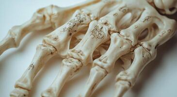 Detailed view of a human hand skeletal structure highlighting bones and joints in natural light photo