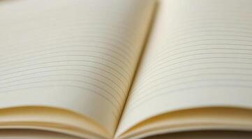 A blank notebook lies open on a blue surface, inviting creativity and ideas to flow freely photo