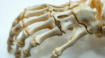 Detailed view of a human hand skeletal structure highlighting bones and joints in natural light photo