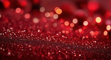 Vibrant red glitter background with shimmering bokeh highlights for festive occasions photo