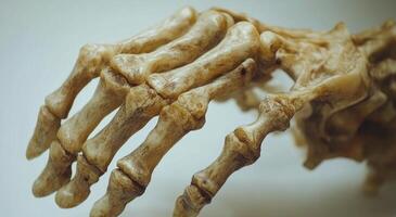 Detailed view of a human hand skeletal structure highlighting bones and joints in natural light photo