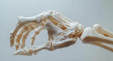 Detailed view of a human hand skeletal structure highlighting bones and joints in natural light photo